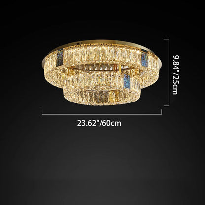 Modern Luxury Shell Stainless Steel & Crystal Round Multi-Layered LED Flush Mount Ceiling Light For Bedroom & Living Room