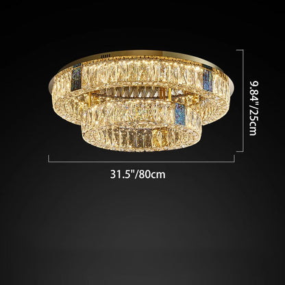 Modern Luxury Shell Stainless Steel & Crystal Round Multi-Layered LED Flush Mount Ceiling Light For Bedroom & Living Room