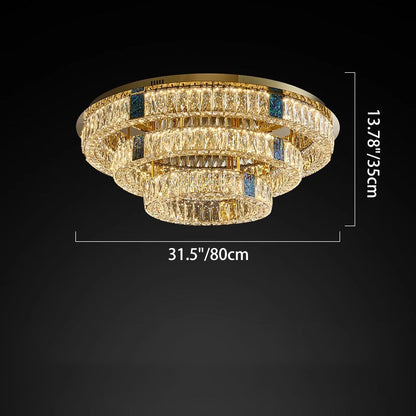 Modern Luxury Shell Stainless Steel & Crystal Round Multi-Layered LED Flush Mount Ceiling Light For Bedroom & Living Room