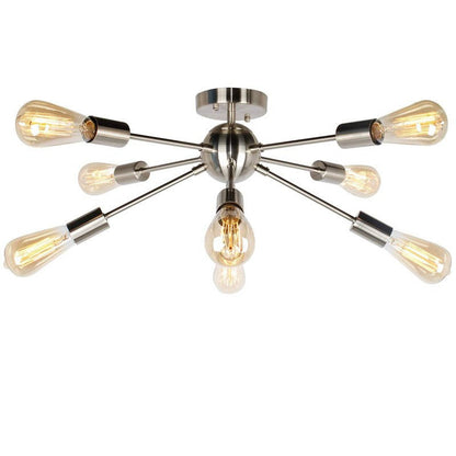 Contemporary Industrial Iron Branch Satellite 8-Light Semi-Flush Mount Ceiling Light For Living Room