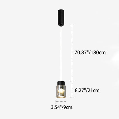 Modern Minimalist Aluminum & Glass Cylindrical Liftable LED Pendant Light For Dining Room & Bedside