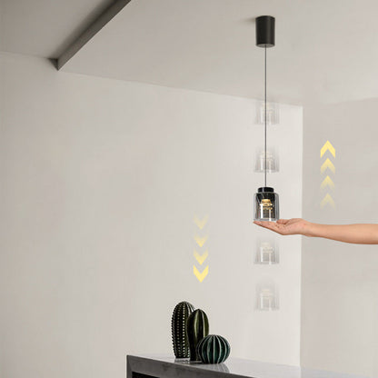 Modern Minimalist Aluminum & Glass Cylindrical Liftable LED Pendant Light For Dining Room & Bedside