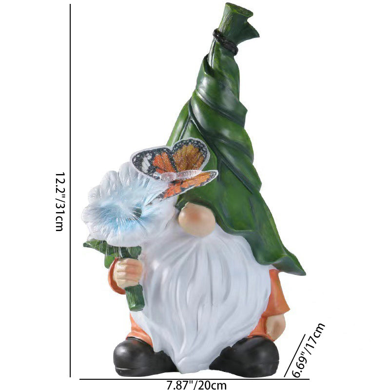 Modern Art Deco Solar Waterproof Resin Gnome With Flower & Butterfly LED Outdoor Light Landscape Lighting For Garden