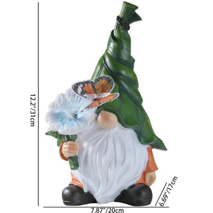 Modern Art Deco Solar Waterproof Resin Gnome With Flower & Butterfly LED Outdoor Light Landscape Lighting For Garden