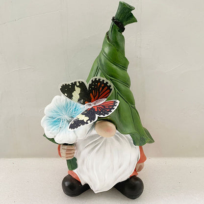 Modern Art Deco Solar Waterproof Resin Gnome With Flower & Butterfly LED Outdoor Light Landscape Lighting For Garden