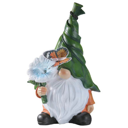 Modern Art Deco Solar Waterproof Resin Gnome With Flower & Butterfly LED Outdoor Light Landscape Lighting For Garden