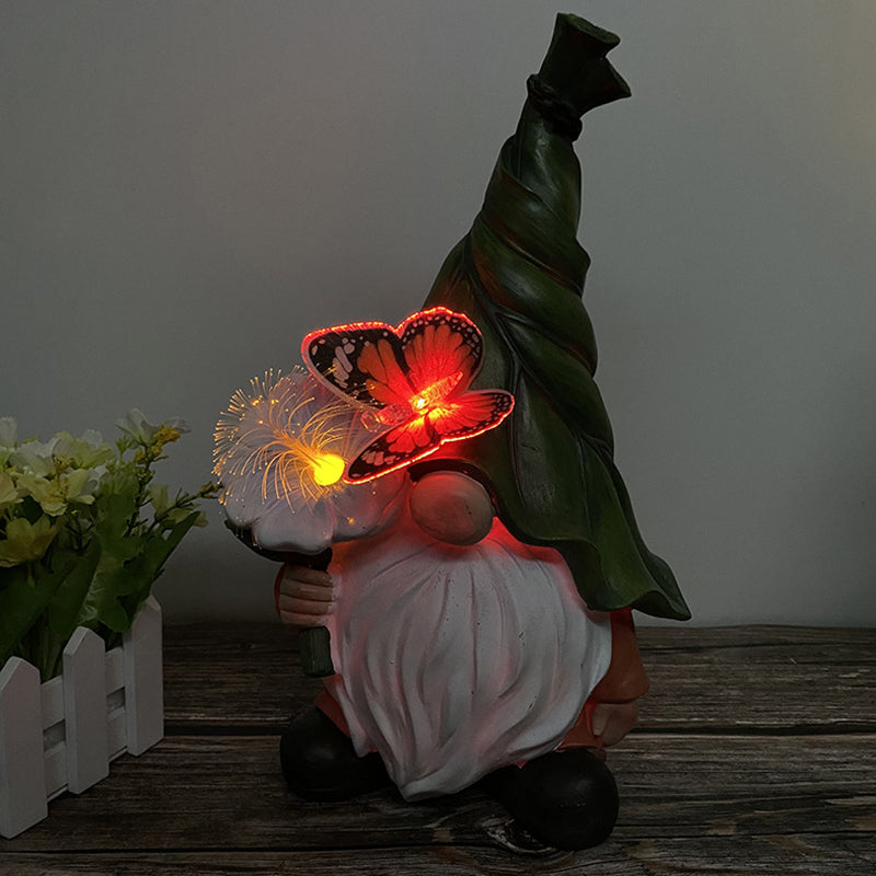 Modern Art Deco Solar Waterproof Resin Gnome With Flower & Butterfly LED Outdoor Light Landscape Lighting For Garden