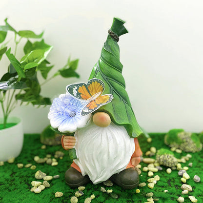 Modern Art Deco Solar Waterproof Resin Gnome With Flower & Butterfly LED Outdoor Light Landscape Lighting For Garden