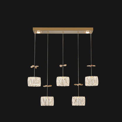 Modern Luxury Crystal & Stainless Steel Raindrop Cylinder Petal LED Chandelier Island Light For Dining Room & Living Room