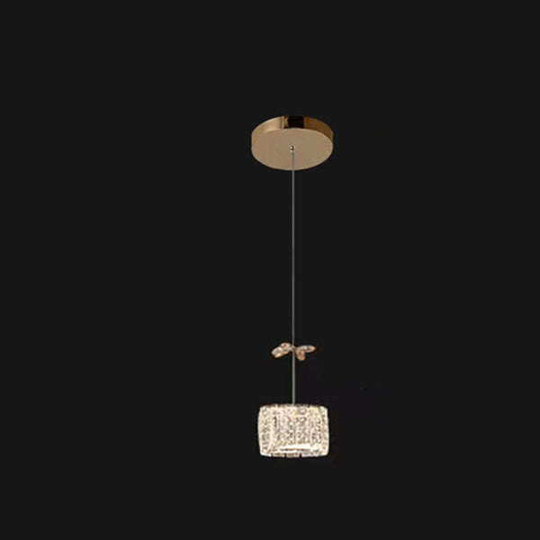 Modern Luxury Crystal & Stainless Steel Raindrop Cylinder Petal LED Chandelier Island Light For Dining Room & Living Room