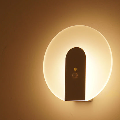Modern Minimalist Iron & ABS Round LED Motion Sensor Wall Sconce Lamp Night Light For Bedroom & Hallway