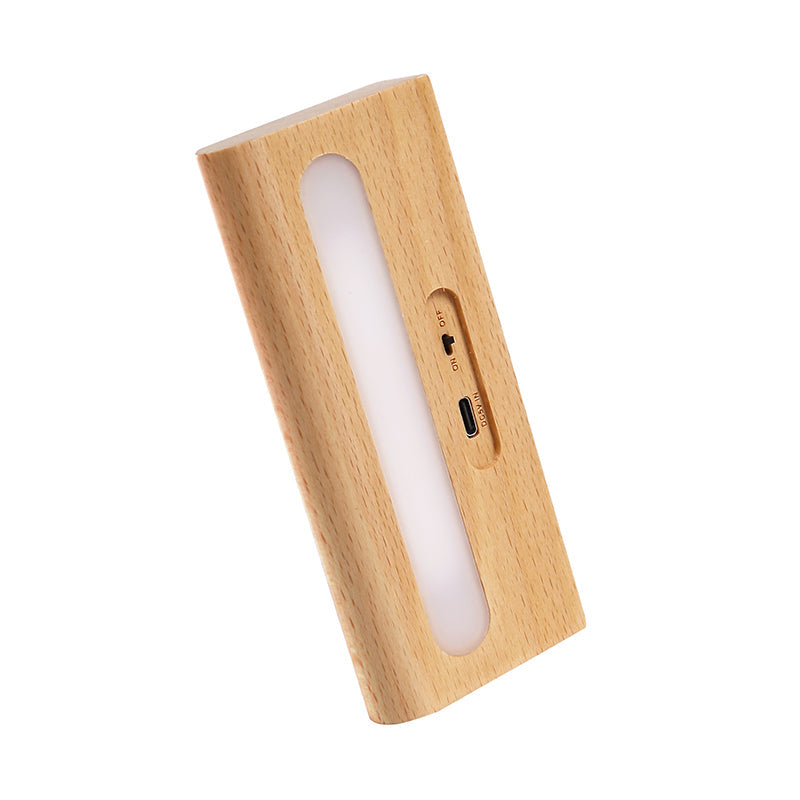 Contemporary Nordic Rechargeable Wood & Plastic Rectangular LED Wall Sconce Lamp Night Light For Bedside