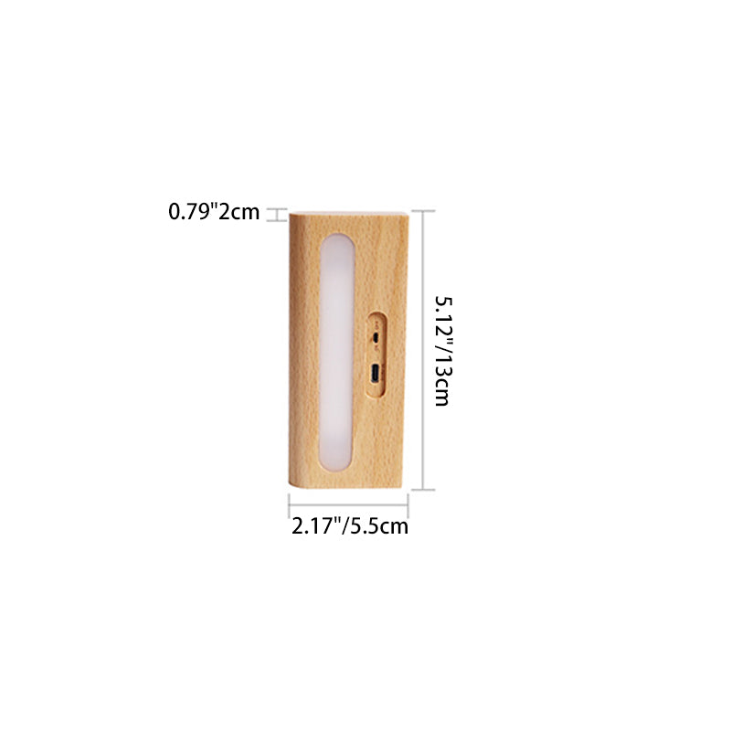 Contemporary Nordic Rechargeable Wood & Plastic Rectangular LED Wall Sconce Lamp Night Light For Bedside