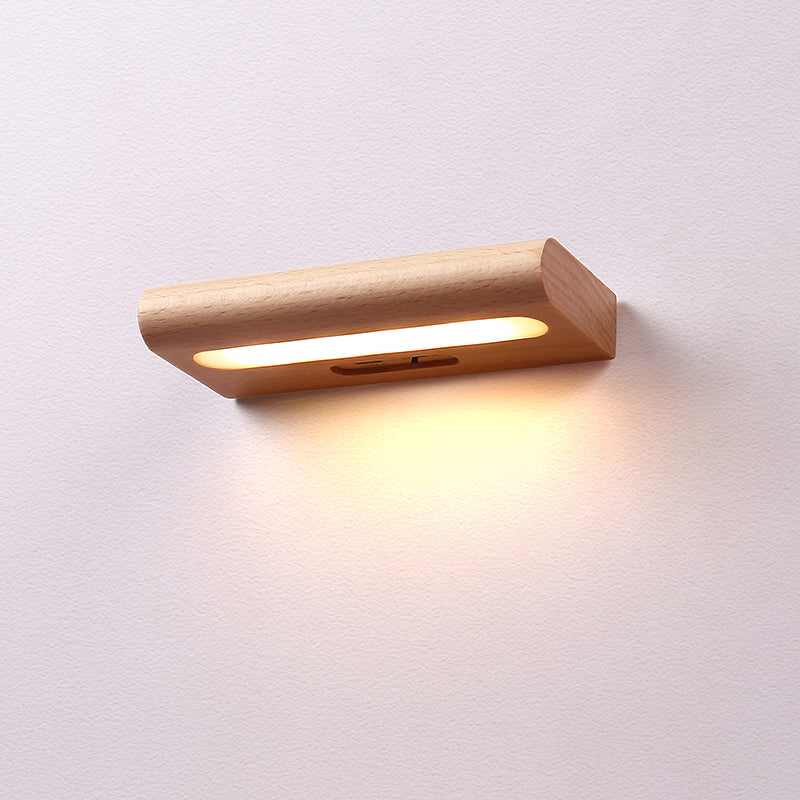 Contemporary Nordic Rechargeable Wood & Plastic Rectangular LED Wall Sconce Lamp Night Light For Bedside