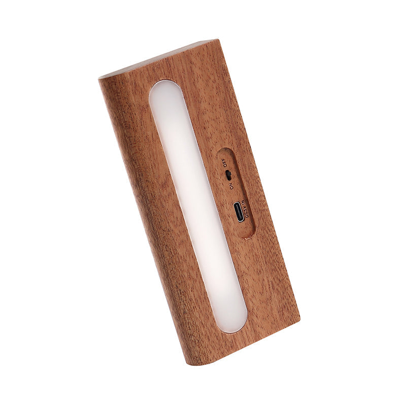 Contemporary Nordic Rechargeable Wood & Plastic Rectangular LED Wall Sconce Lamp Night Light For Bedside