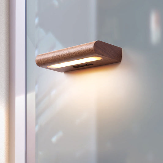 Contemporary Nordic Rechargeable Wood & Plastic Rectangular LED Wall Sconce Lamp Night Light For Bedside
