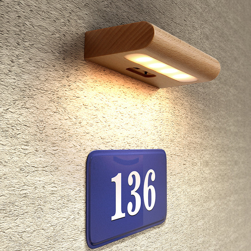 Contemporary Nordic Rechargeable Wood & Plastic Rectangular LED Wall Sconce Lamp Night Light For Bedside