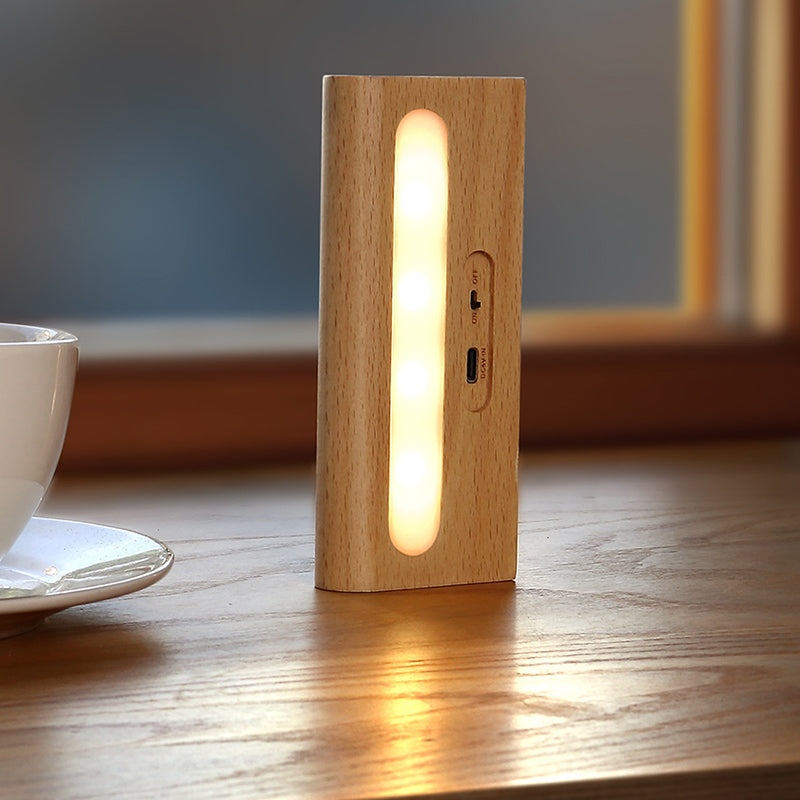 Contemporary Nordic Rechargeable Wood & Plastic Rectangular LED Wall Sconce Lamp Night Light For Bedside