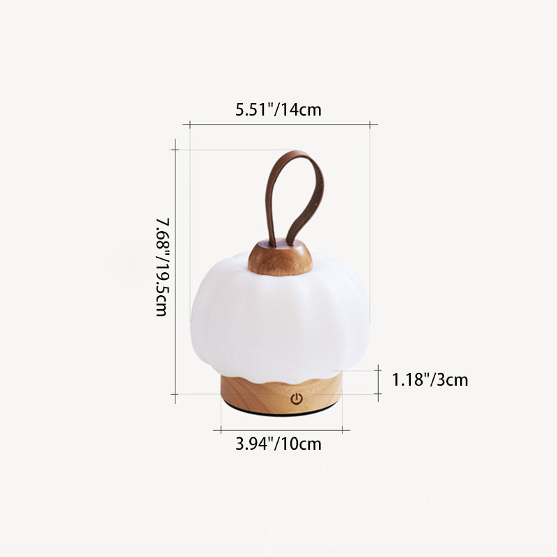 Contemporary Nordic Rechargeable Wood PE & Faux Leather Pumpkin-Shaped Hanging LED Wall Sconce Lamp Night Light For Bedside