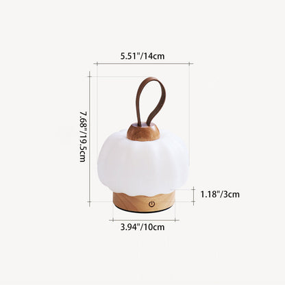 Contemporary Nordic Rechargeable Wood PE & Faux Leather Pumpkin-Shaped Hanging LED Wall Sconce Lamp Night Light For Bedside
