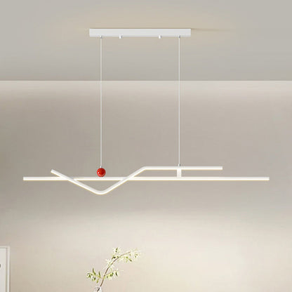 Modern Minimalist Metal Aluminum & Silicone Linear LED Chandelier Island Light For Dining Room