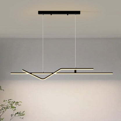 Modern Minimalist Metal Aluminum & Silicone Linear LED Chandelier Island Light For Dining Room