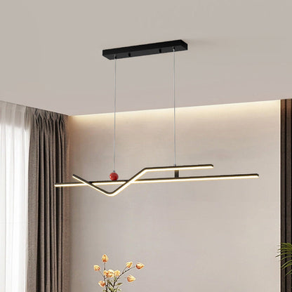 Modern Minimalist Metal Aluminum & Silicone Linear LED Chandelier Island Light For Dining Room