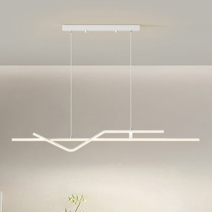 Modern Minimalist Metal Aluminum & Silicone Linear LED Chandelier Island Light For Dining Room