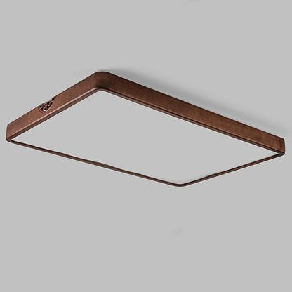 Traditional Chinese Rubberwood Metal Acrylic Square & Rectangular Hollow Pattern LED Flush Mount Ceiling Light For Living Room & Bedroom