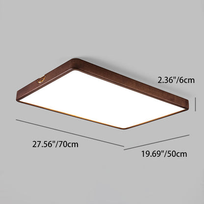 Traditional Chinese Rubberwood Metal Acrylic Square & Rectangular Hollow Pattern LED Flush Mount Ceiling Light For Living Room & Bedroom