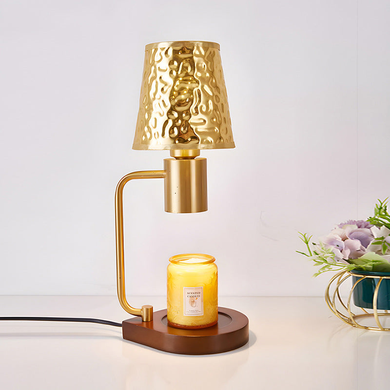 Contemporary Retro Iron And Wood Column And Water Ripple Design 1-Light Melting Wax Table Lamp For Bedside
