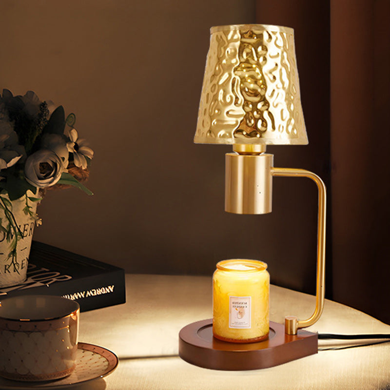 Contemporary Retro Iron And Wood Column And Water Ripple Design 1-Light Melting Wax Table Lamp For Bedside