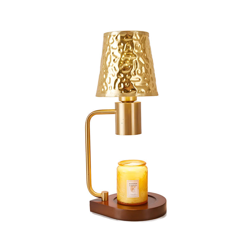 Contemporary Retro Iron And Wood Column And Water Ripple Design 1-Light Melting Wax Table Lamp For Bedside