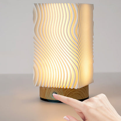 Contemporary Nordic Rechargeable Acrylic Wood Cylinder With Ripple Texture LED Table Lamp Night Light For Bedside