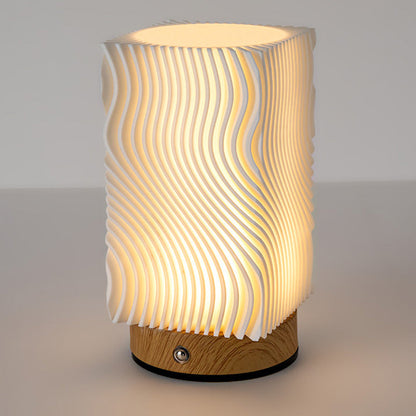 Contemporary Nordic Rechargeable Acrylic Wood Cylinder With Ripple Texture LED Table Lamp Night Light For Bedside