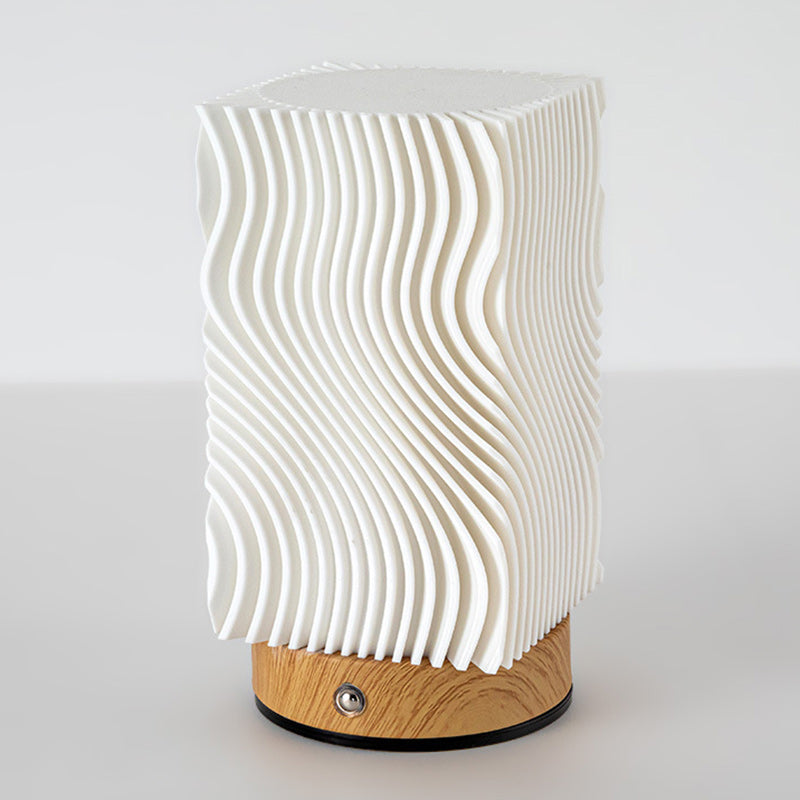 Contemporary Nordic Rechargeable Acrylic Wood Cylinder With Ripple Texture LED Table Lamp Night Light For Bedside