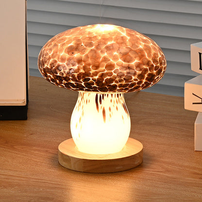 Modern Art Deco Rechargeable Glass & Wood Mushroom LED Table Lamp Night Light For Bedroom