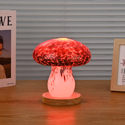 Modern Art Deco Rechargeable Glass & Wood Mushroom LED Table Lamp Night Light For Bedroom