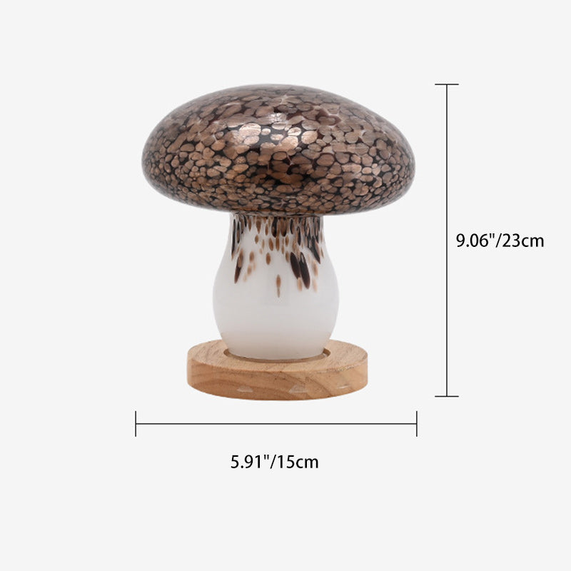 Modern Art Deco Rechargeable Glass & Wood Mushroom LED Table Lamp Night Light For Bedroom