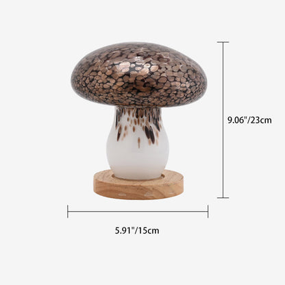 Modern Art Deco Rechargeable Glass & Wood Mushroom LED Table Lamp Night Light For Bedroom