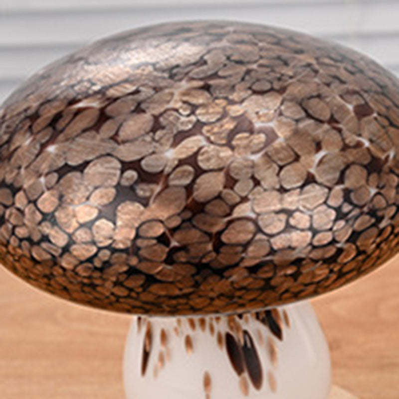 Modern Art Deco Rechargeable Glass & Wood Mushroom LED Table Lamp Night Light For Bedroom