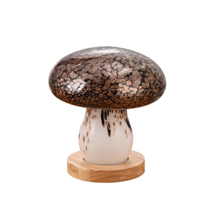 Modern Art Deco Rechargeable Glass & Wood Mushroom LED Table Lamp Night Light For Bedroom