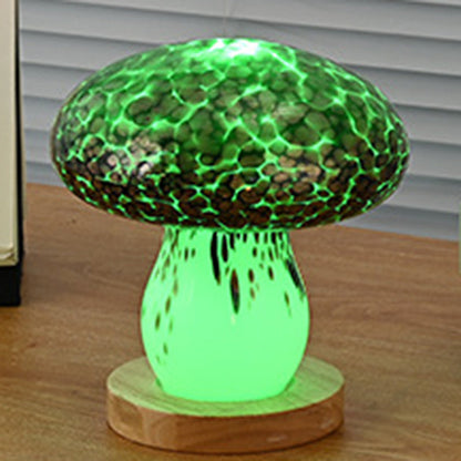 Modern Art Deco Rechargeable Glass & Wood Mushroom LED Table Lamp Night Light For Bedroom