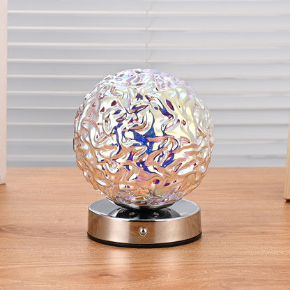 Modern Art Deco Rechargeable Glass & Metal Spherical Pineapple Ripple LED Table Lamp Night Light For Bedroom