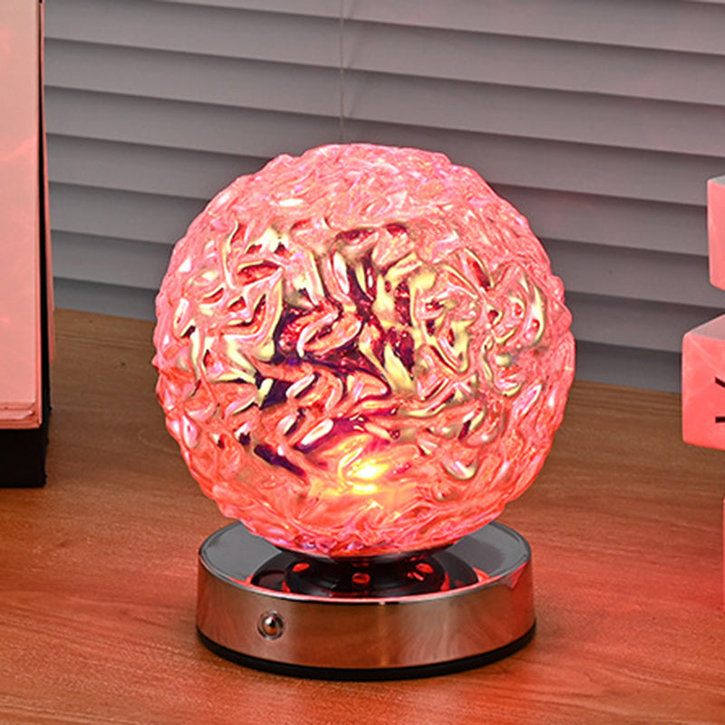Modern Art Deco Rechargeable Glass & Metal Spherical Pineapple Ripple LED Table Lamp Night Light For Bedroom