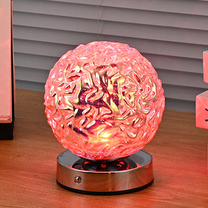 Modern Art Deco Rechargeable Glass & Metal Spherical Pineapple Ripple LED Table Lamp Night Light For Bedroom