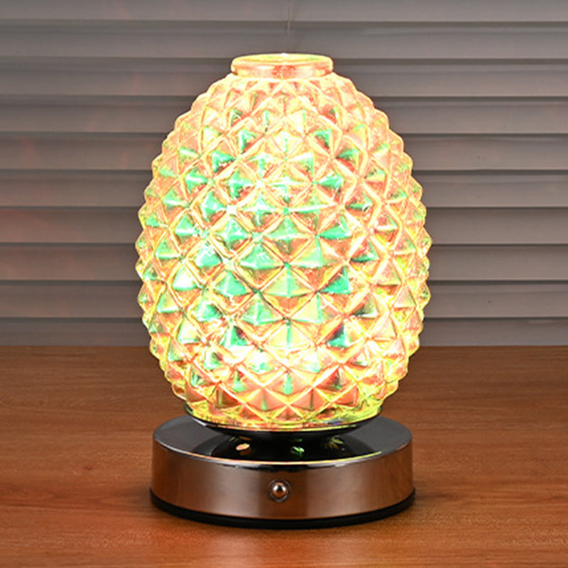 Modern Art Deco Rechargeable Glass & Metal Spherical Pineapple Ripple LED Table Lamp Night Light For Bedroom