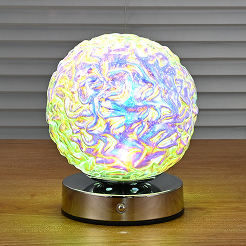 Modern Art Deco Rechargeable Glass & Metal Spherical Pineapple Ripple LED Table Lamp Night Light For Bedroom