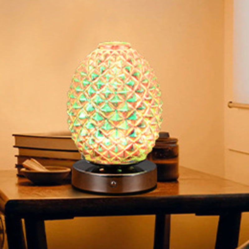 Modern Art Deco Rechargeable Glass & Metal Spherical Pineapple Ripple LED Table Lamp Night Light For Bedroom