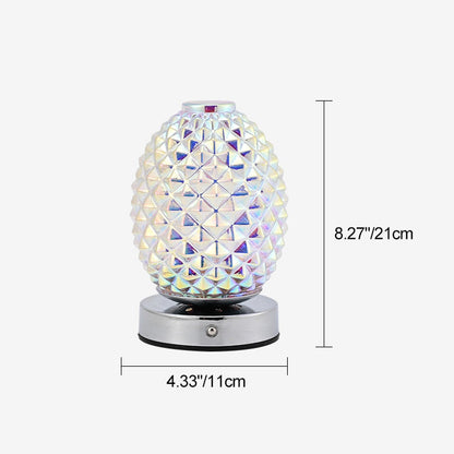 Modern Art Deco Rechargeable Glass & Metal Spherical Pineapple Ripple LED Table Lamp Night Light For Bedroom
